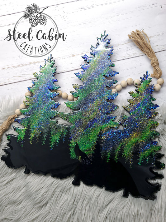 Northern Lights Treeline - Decorative Sign