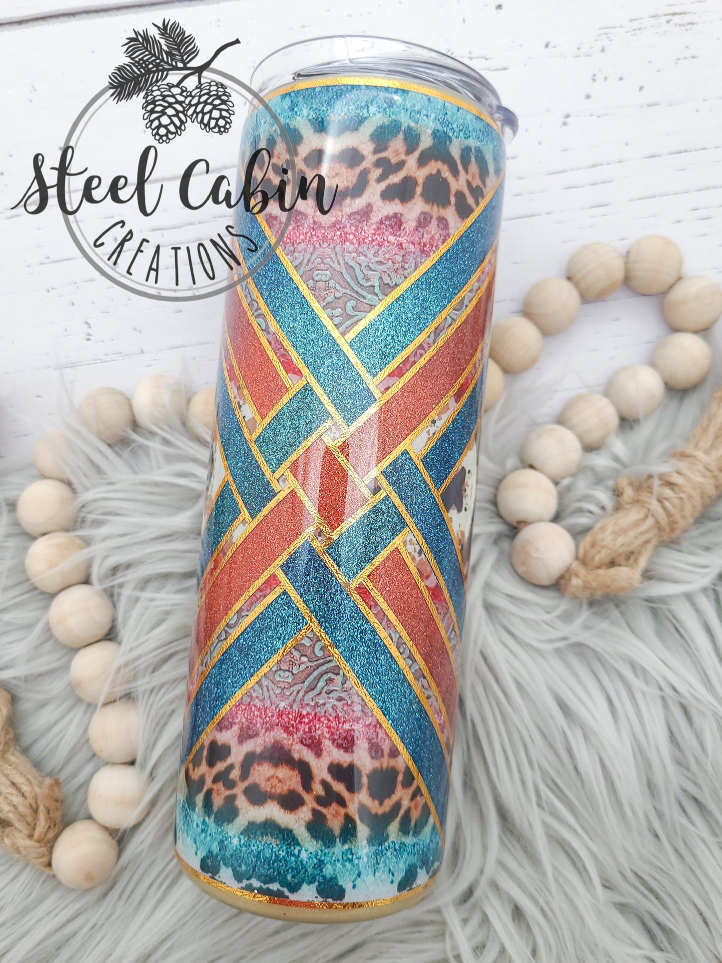 Western Weave - Glitter - 20 oz Skinny Tumbler