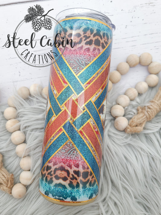Western Weave - Glitter - 20 oz Skinny Tumbler
