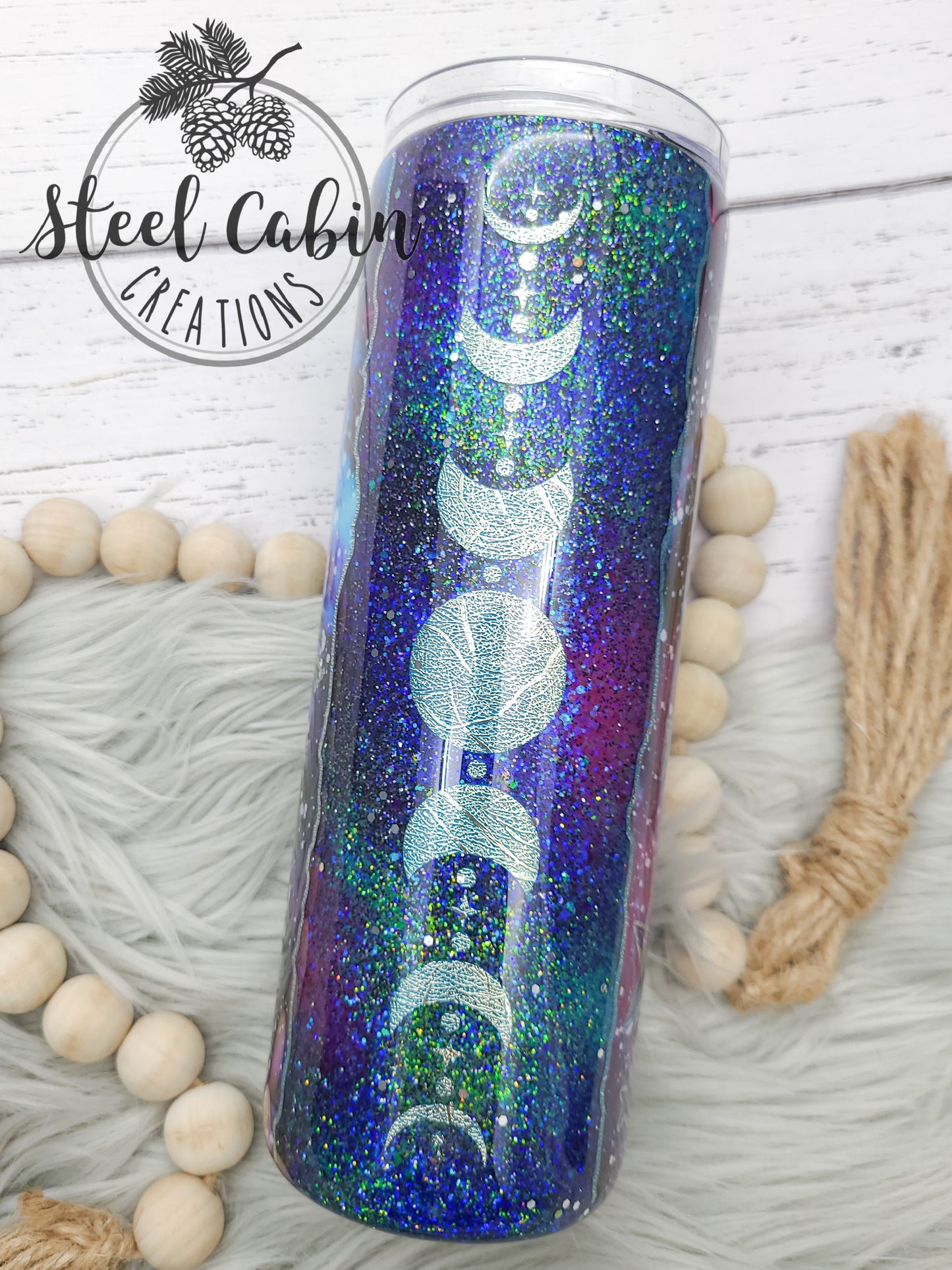 Pink/Blue Just a Phase- Galaxy - Glitter - Skinny Tumbler