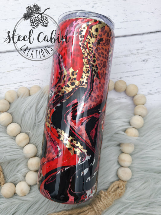 Shades of Red Leopard Hydrodip - 20oz Skinny