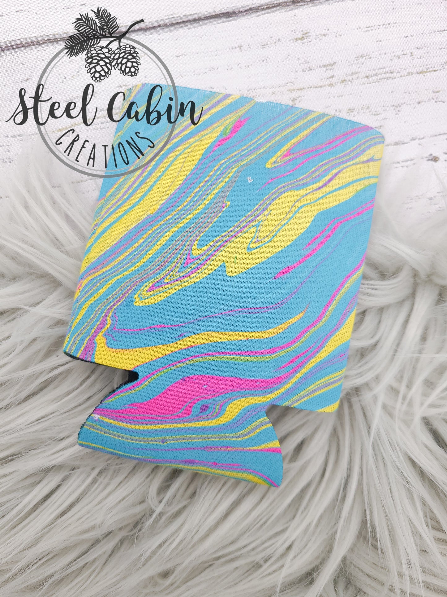 Blue/Yellow/Pink - Fabric Can Koozie