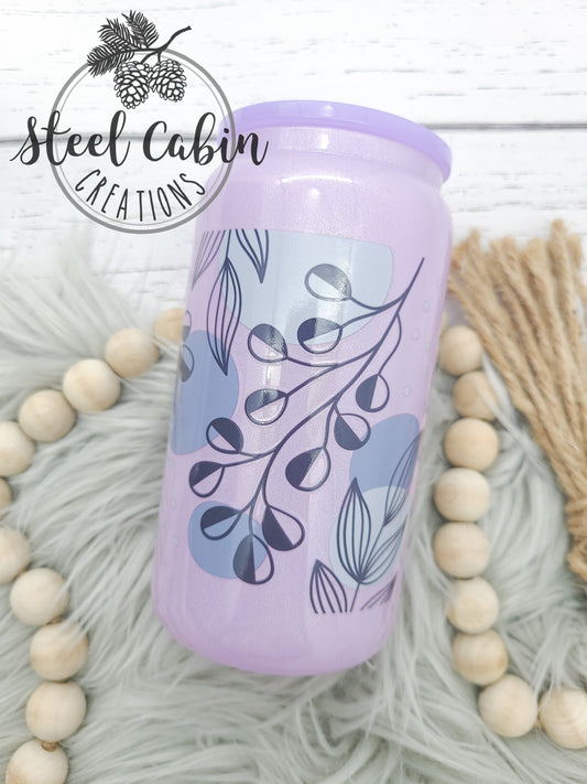 Blue Floral Abstract - 16oz Glass Tumbler