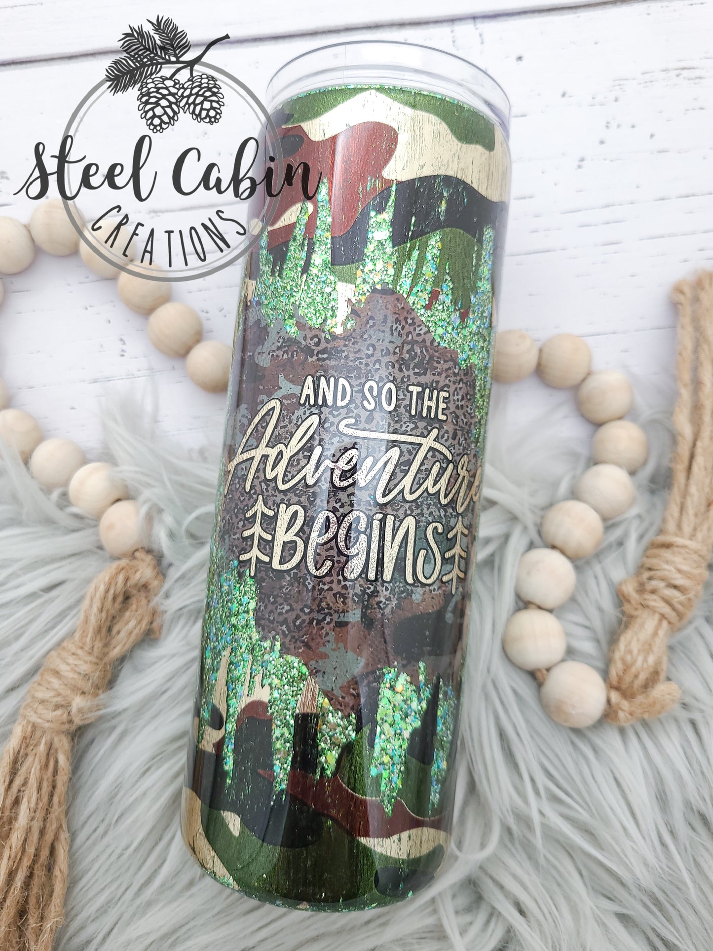 Adventure Begins - Glitter - 20oz Skinny Tumbler