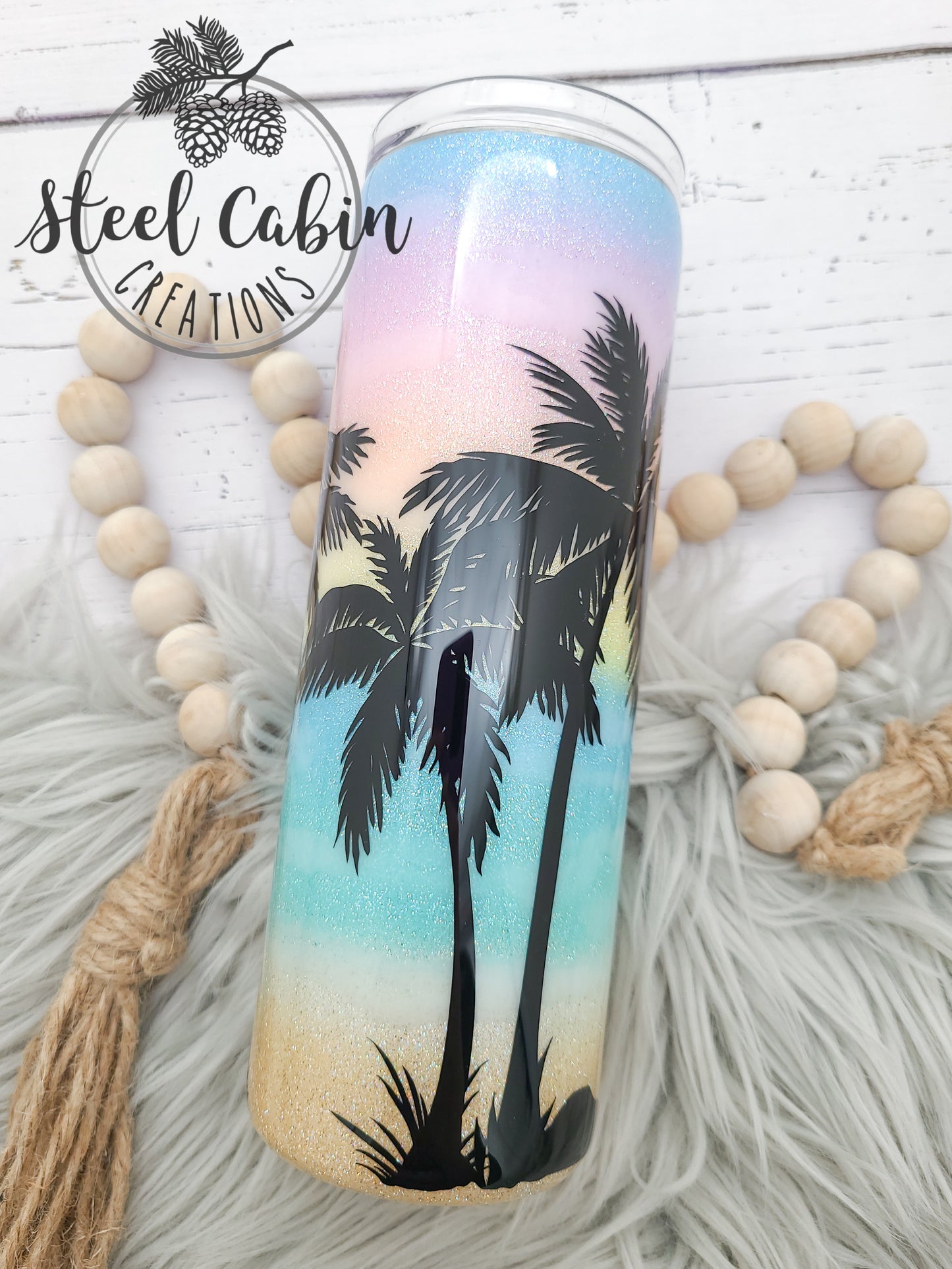 Topical Sunrise - Glitter - Skinny Tumbler