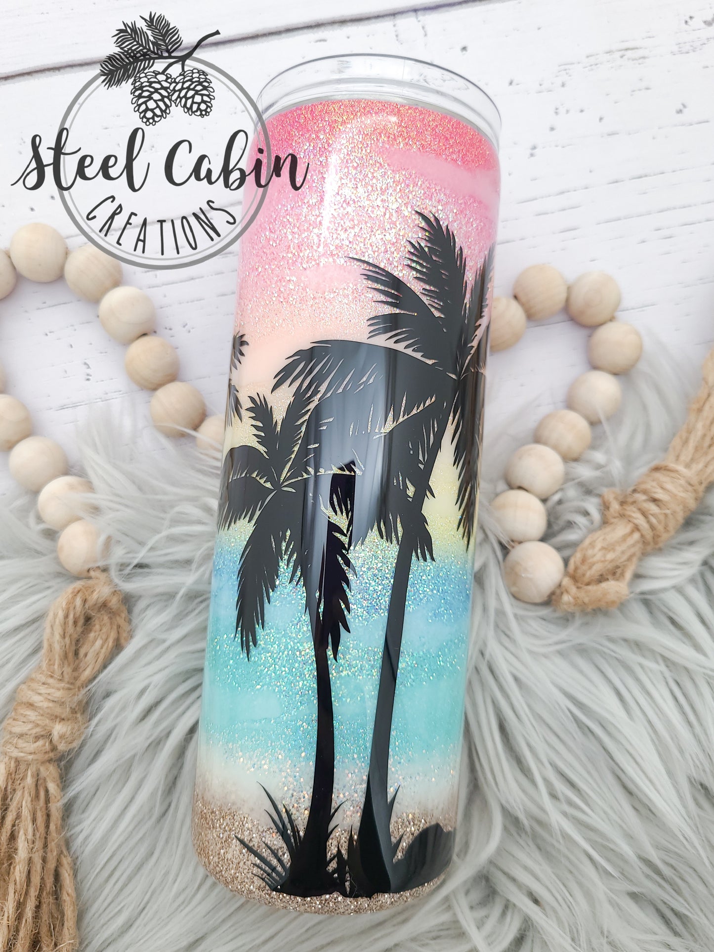 Topical Sunset - Glitter - 20oz Skinny Tumbler