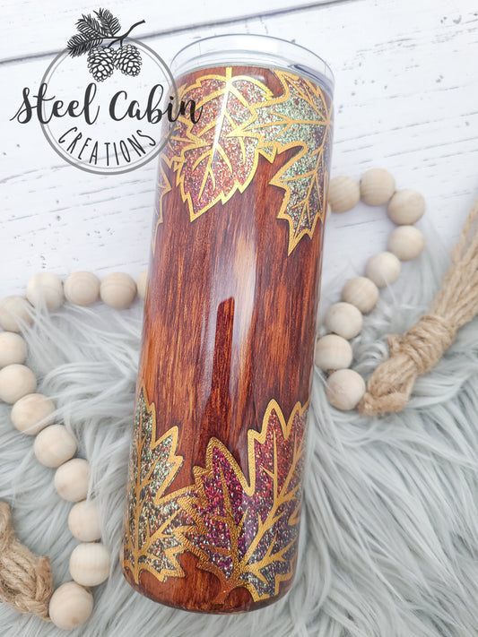 Falling Leaves - Glitter - 20 oz Skinny Tumbler