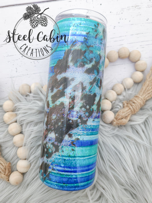 Blue Sarape Cowhide Twist - Glitter - 20 oz Skinny Tumbler