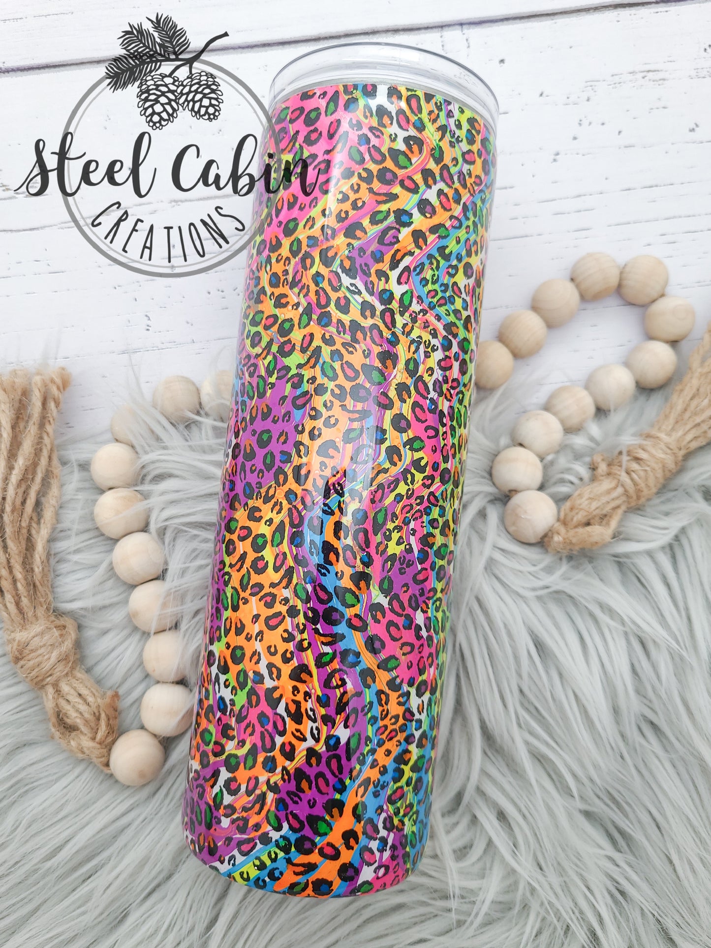 Neon Leopard Hydrodip - Glitter - 30oz Skinny Tumbler