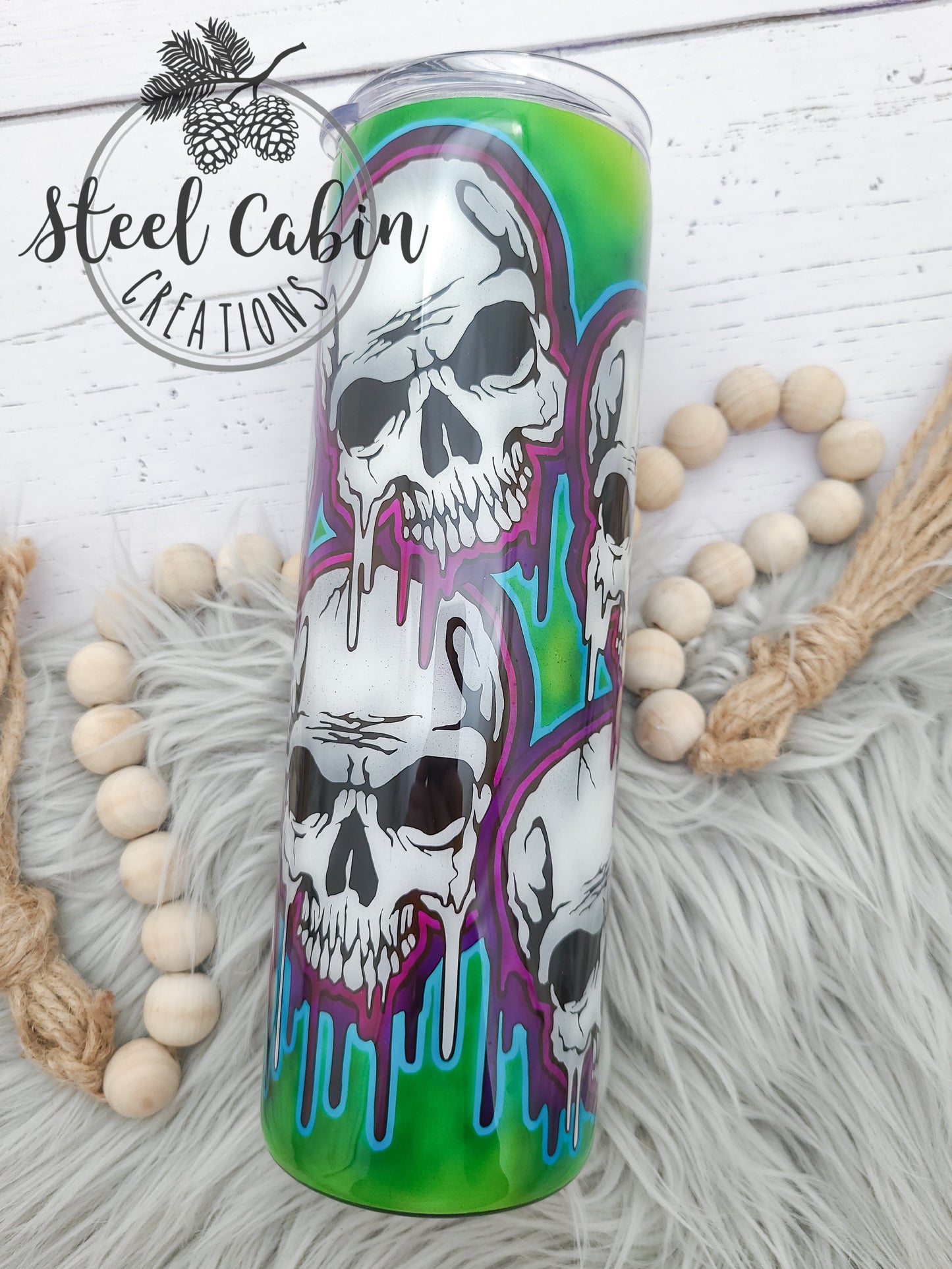 Airbrush Skull Melt- 30oz Skinny Tumbler