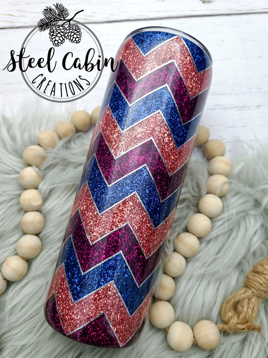 Navy/Rose Gold/Burgundy Chevron - Glitter - 20oz Skinny Straight