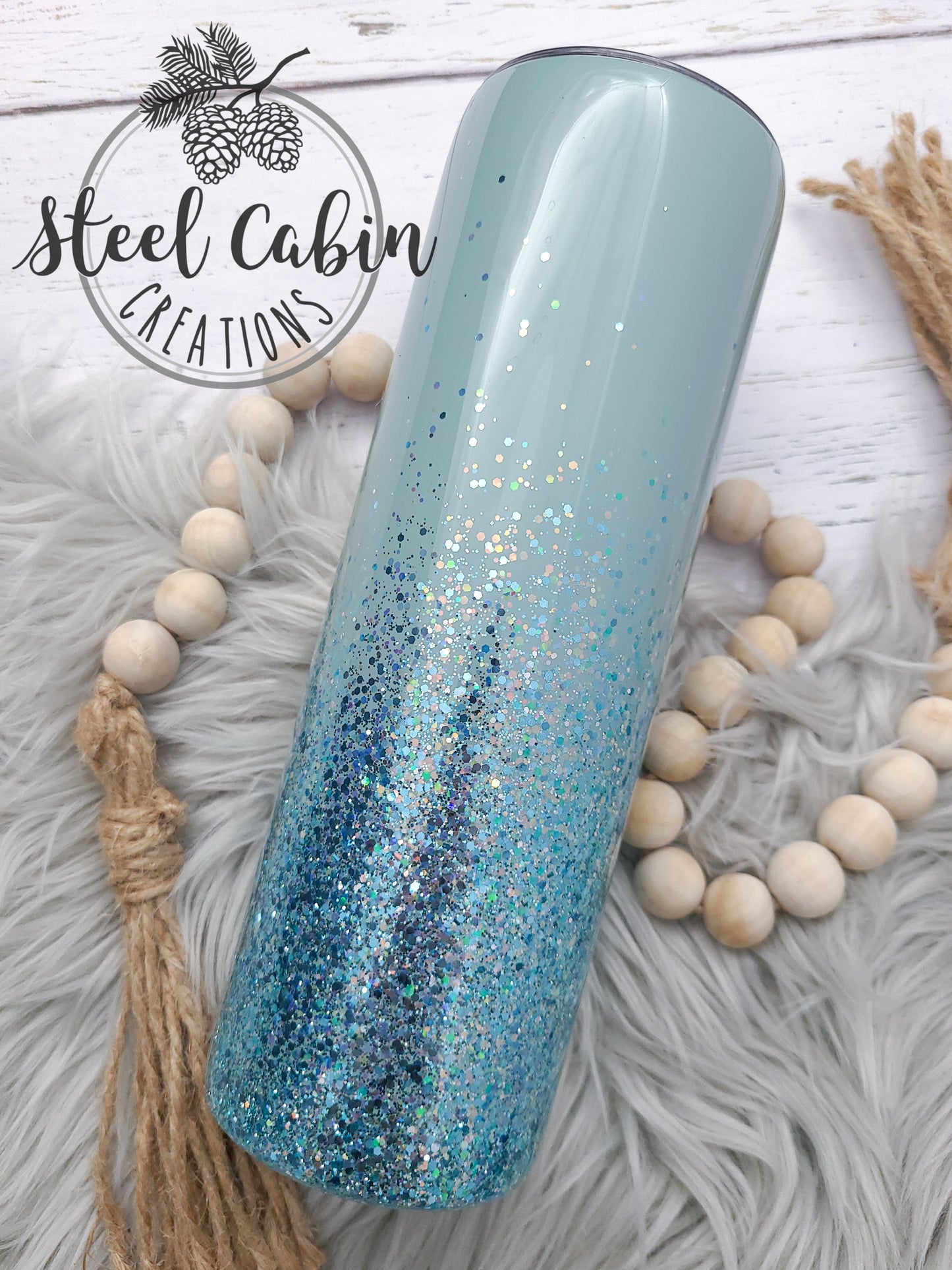 Teal Solid to Glitter Ombre - Skinny Straight