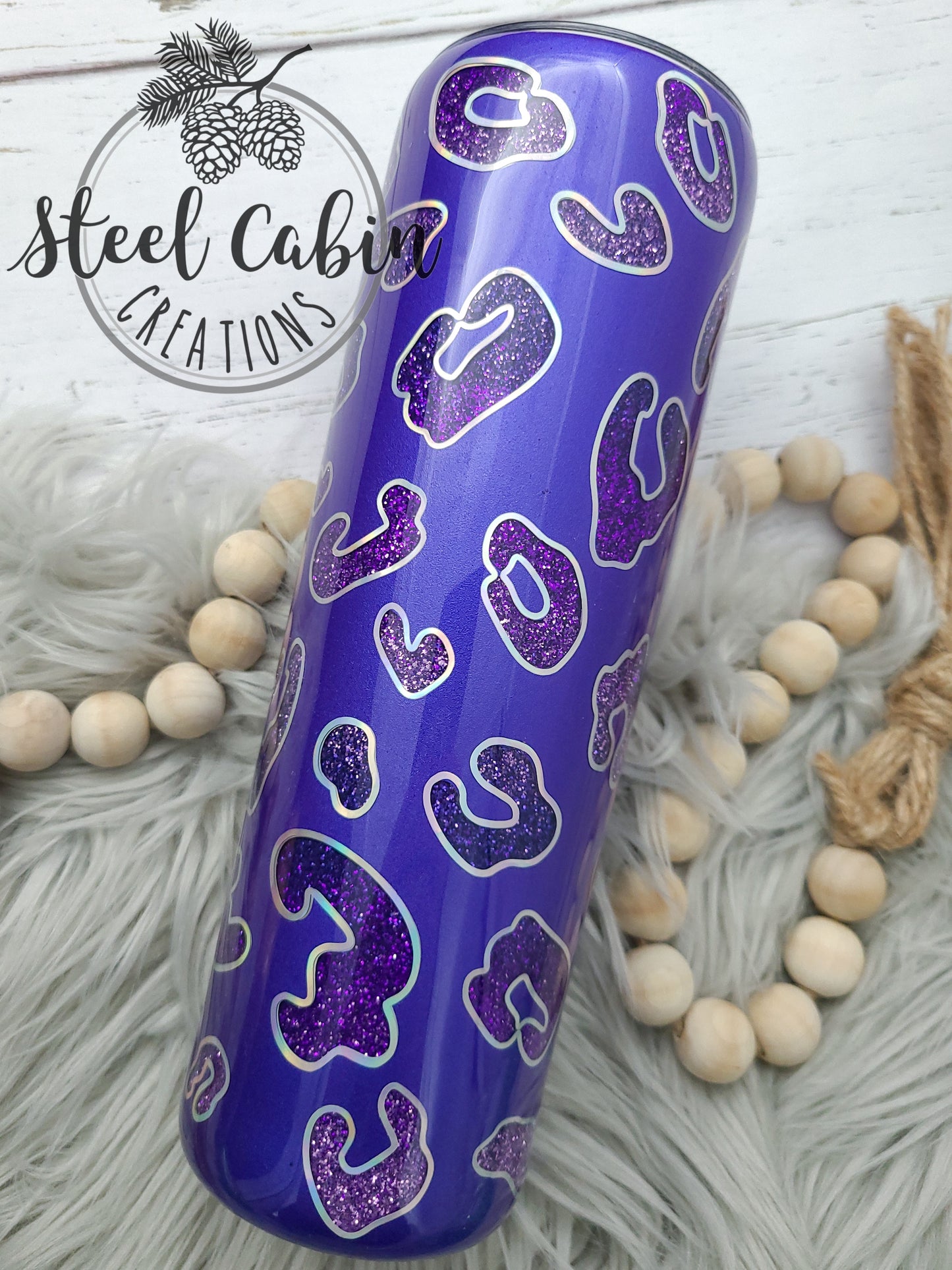 Pearl Purple Leopard Peekaboo Glitter - 30oz Skinny Straight