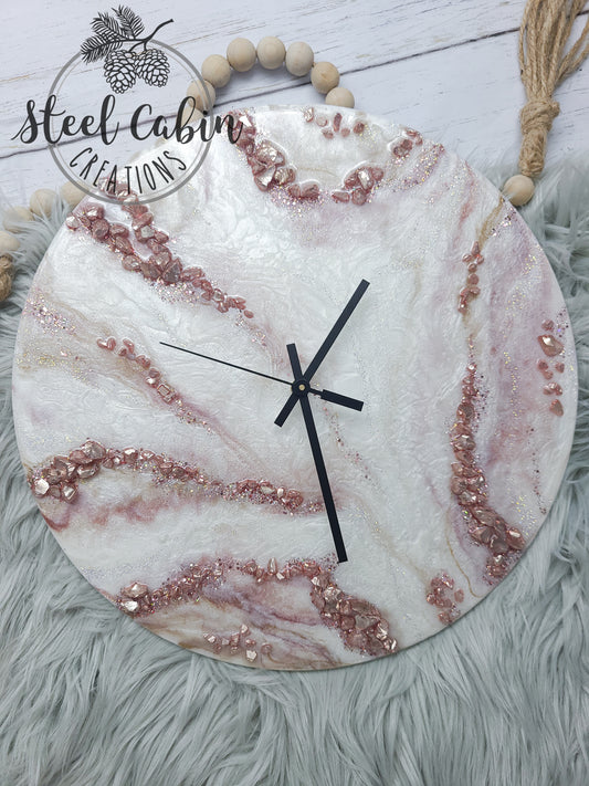 Rose Gold Marble Clock - 14 Inch
