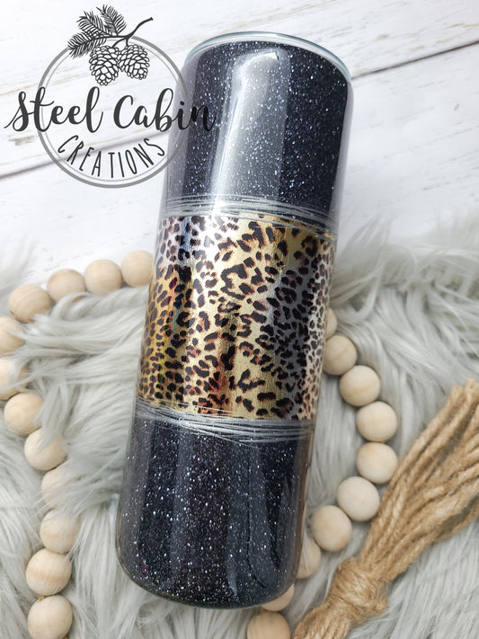Black Classy Leopard Glitter - 20oz Skinny